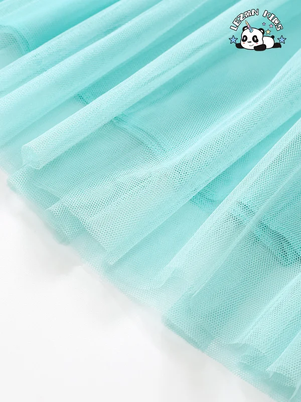 LEZONKIDS - Vestido de malha para meninas com design popular, manga curta e respirável, vestido de princesa casual para crianças de 2 a 14 anos